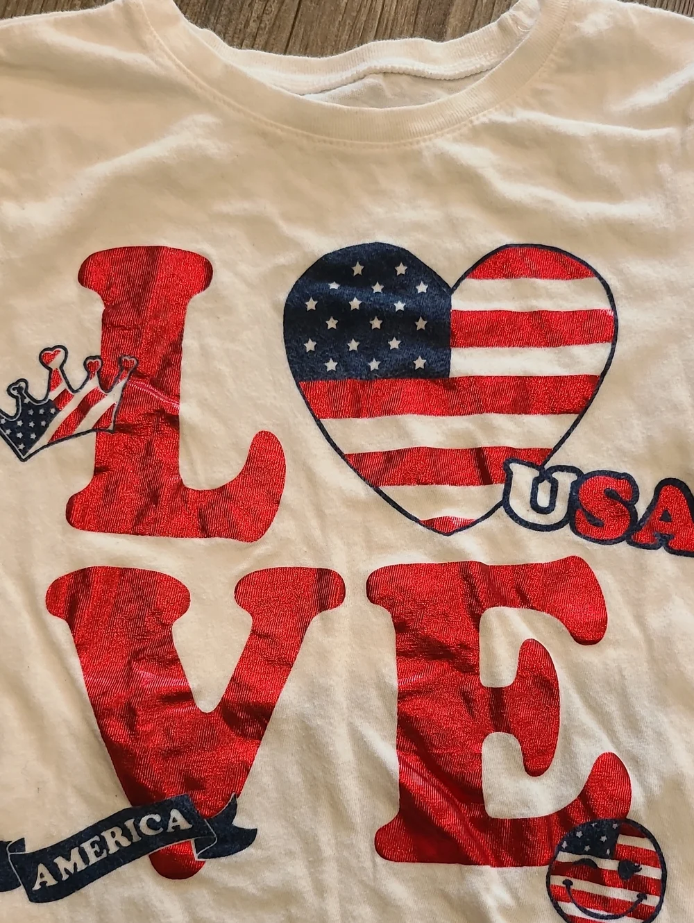 Kids White 'Love USA' T-Shirt with Red & Blue Plaid Shorts Sizs Medium 7/8